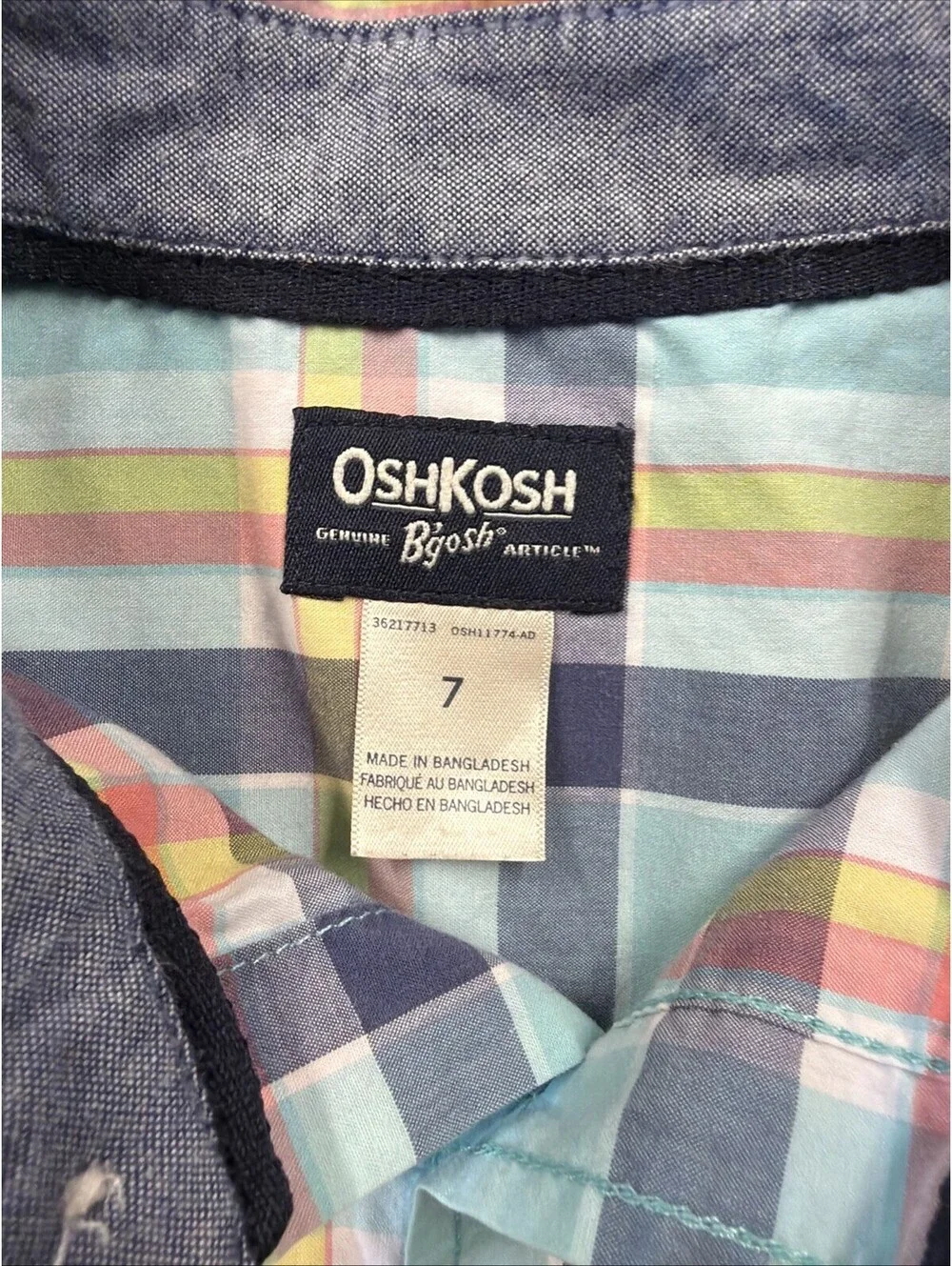 Oshkosh Boys Plaid Long Sleeve Dress Shirt Size 7